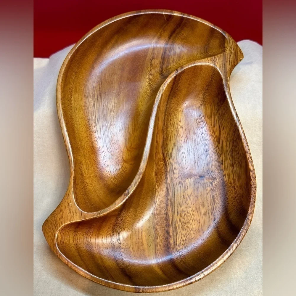 Vintage Leilani Genuine Monkey Pod Wood Handcrafted 2 Compartment Tray